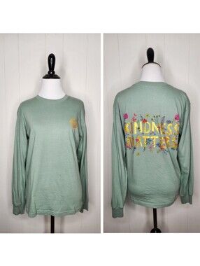 Natural Life Green Kindness Matters Long Sleeve Shirt 100% Cotton Size XS